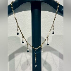 Vintage Gold-tone Chain Necklace with Dangling Black and Clear Beads